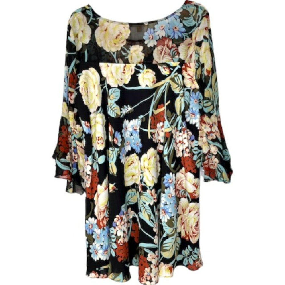 Paper Crown Anthropologie Endora Floral Dress - Black, Yellow, Blue, Red - LP - Picture 6 of 13
